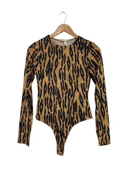 H&M |S| BUST 15| A69| TAN & BLACK TIGER PRINT LONG-SLEEVE BODYSUIT