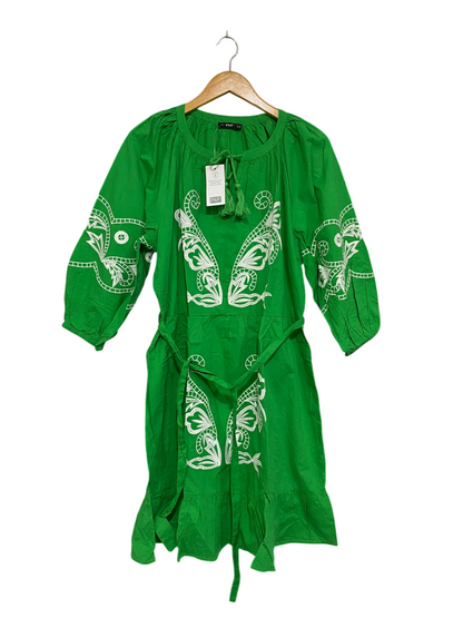 F&F |M| BUST 20| A69| EMERALD GREEN EMBROIDERED TIE-WAIST MINI DRESS