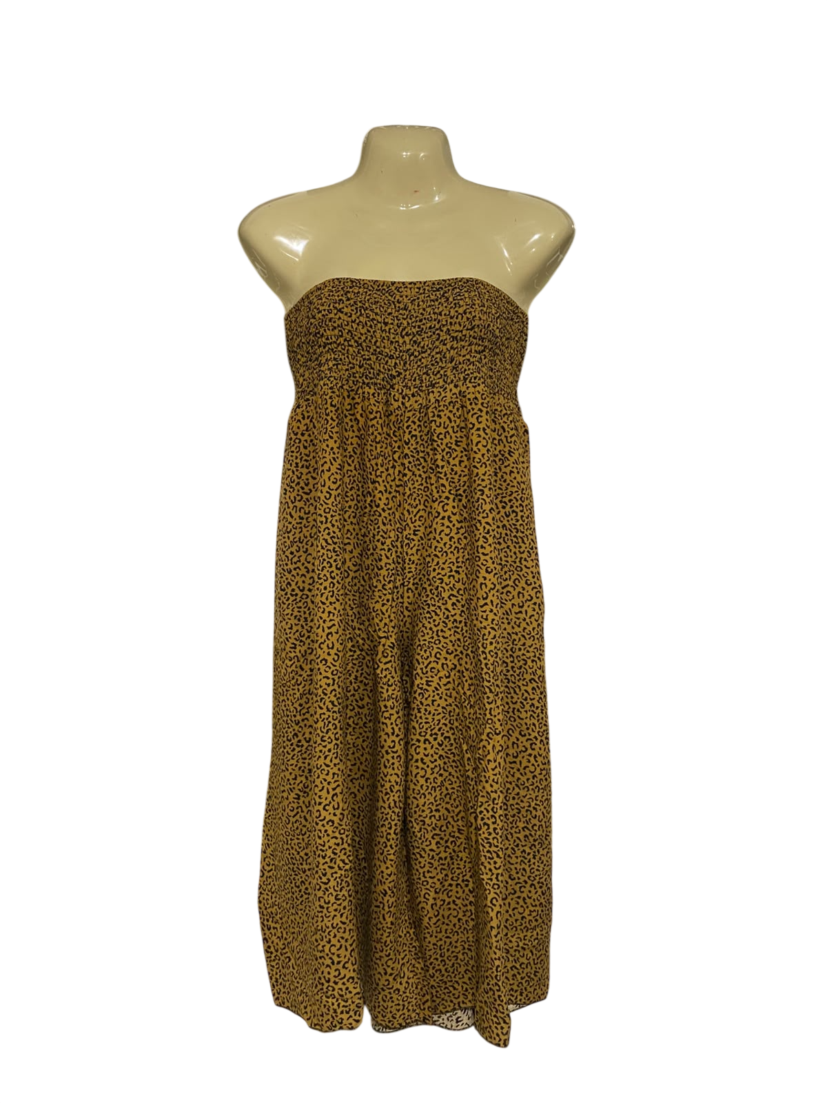 |S| BUST 13| A69| MUSTARD LEOPARD PRINT STRAPLESS JUMPSUIT / MAXI DRESS
