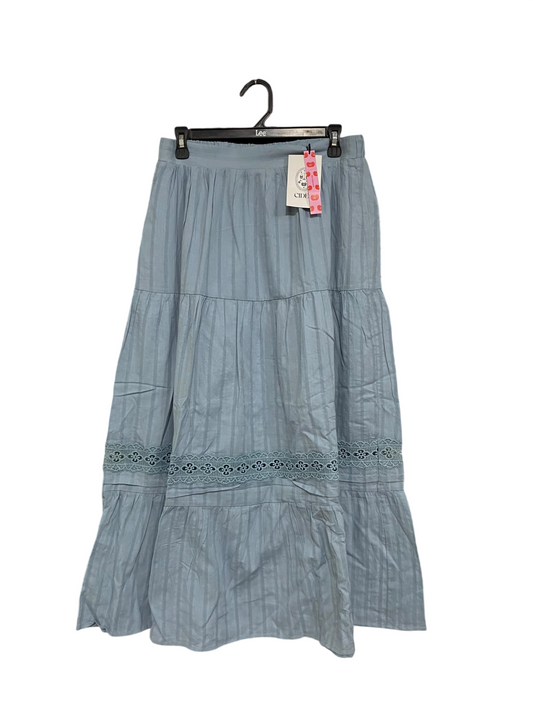 CIDER |L| WAIST 30| A69|  DUSTY BLUE EYELET LACE TIERED MAXI SKIRT