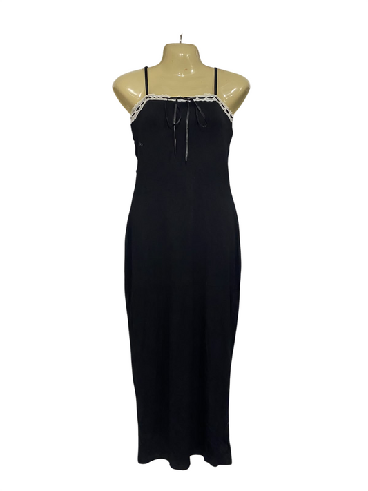 ALLY |M| BUST 15| A70| BLACK LACE-TRIMMED CAMI MAXI DRESS