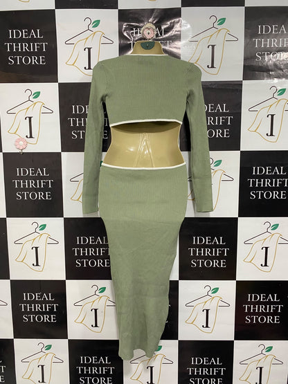 |S| BUST 15| A70| SAGE GREEN CUT-OUT RIBBED MAXI DRESS