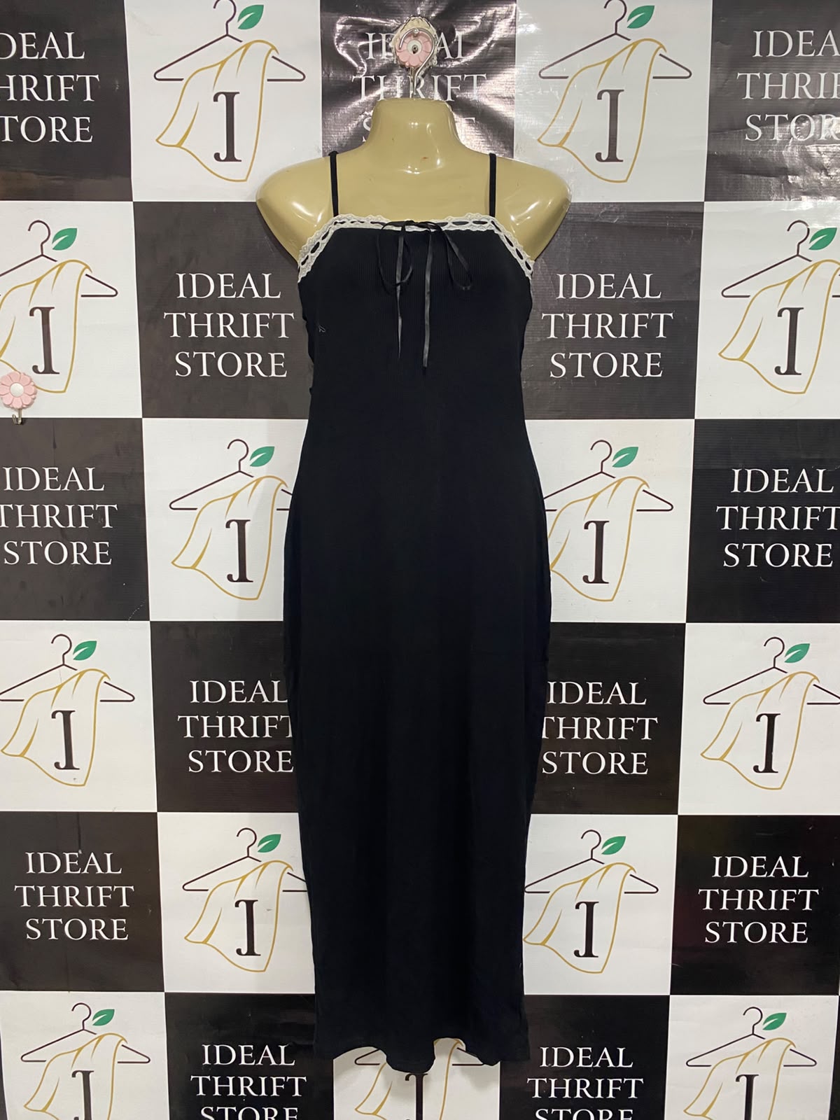 ALLY |M| BUST 15| A70| BLACK LACE-TRIMMED CAMI MAXI DRESS
