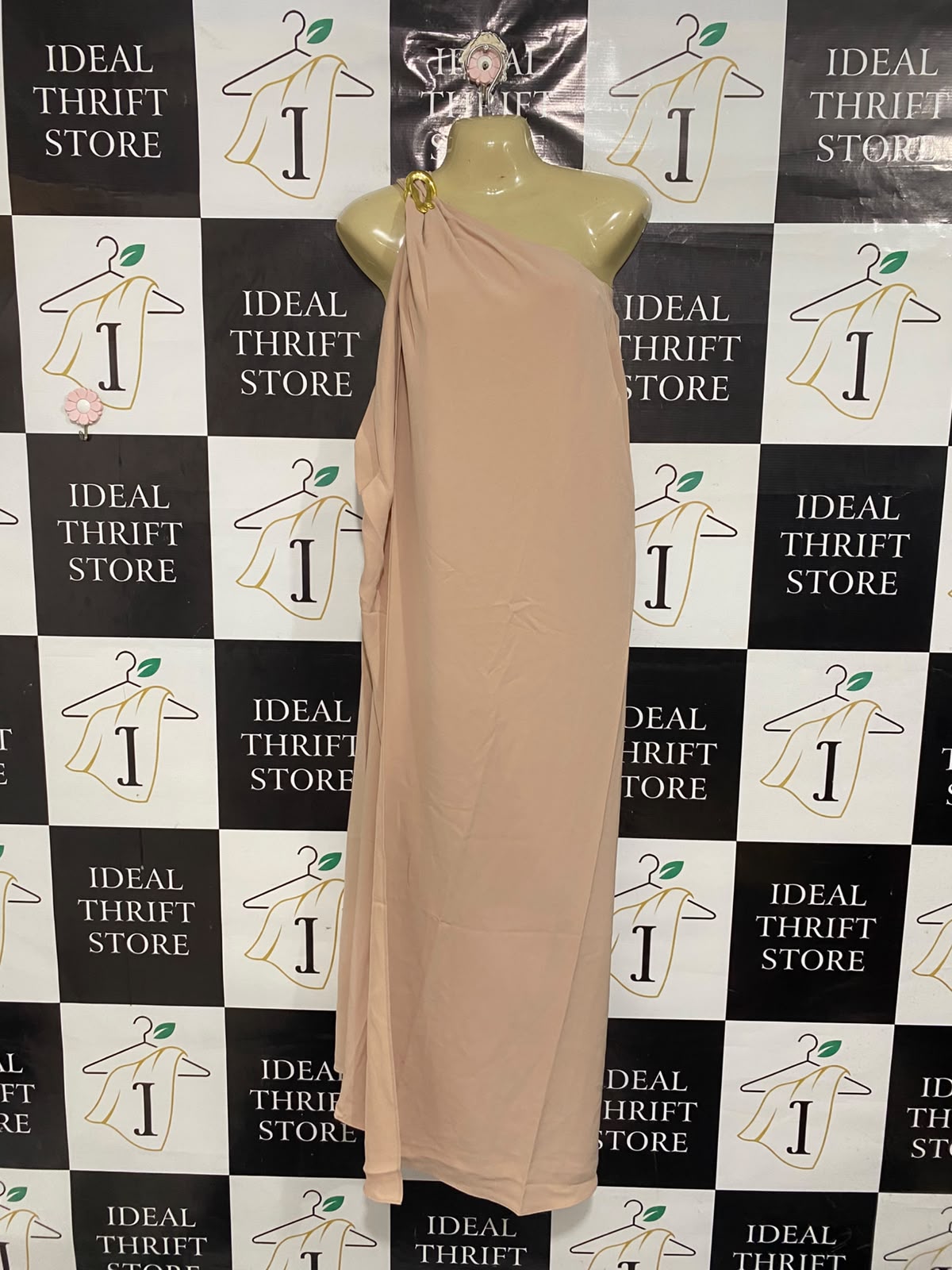 H&M |XL| BUST 19| A70| BEIGE ONE-SHOULDER DRAPED MAXI DRESS