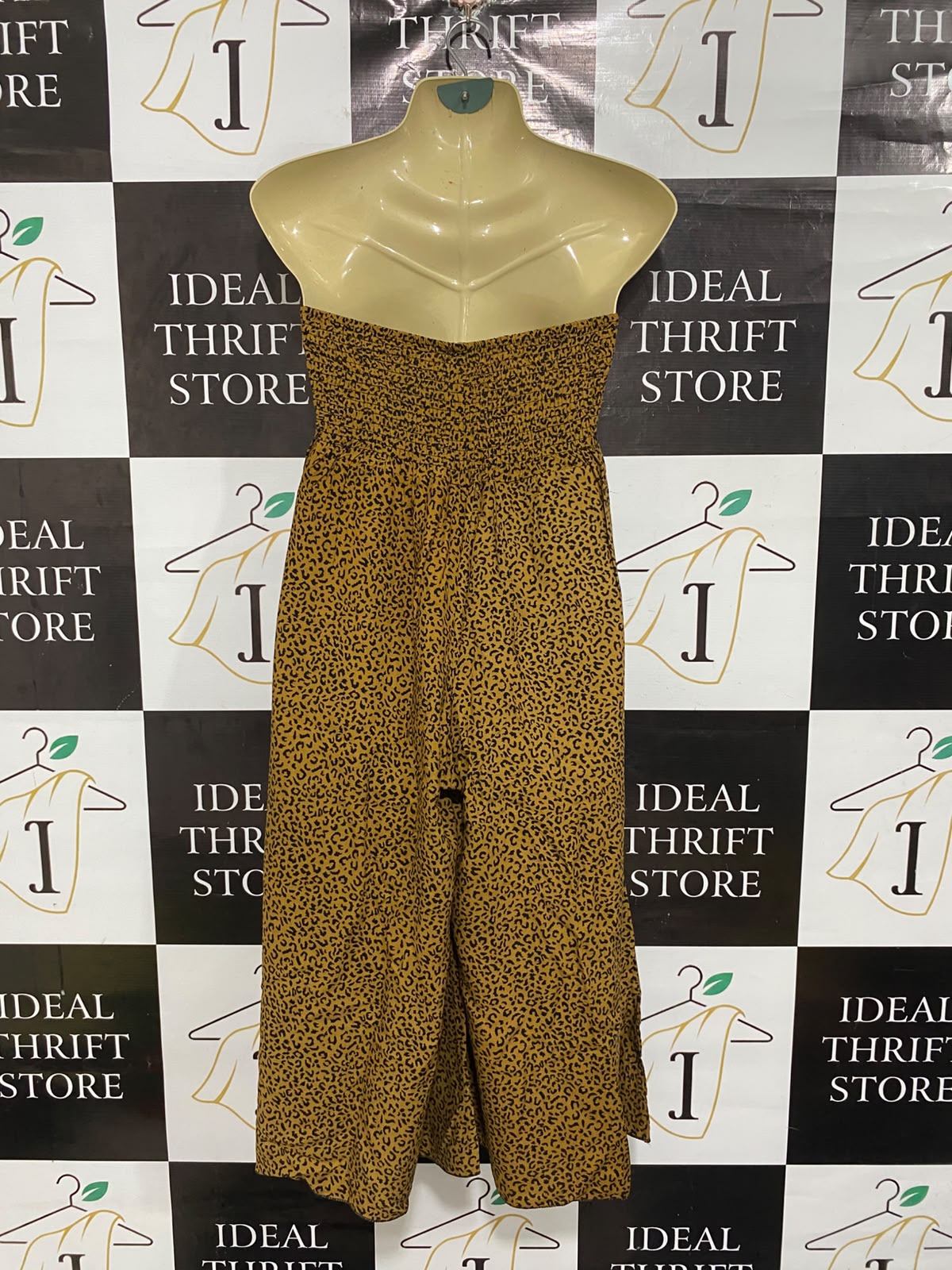 |S| BUST 13| A69| MUSTARD LEOPARD PRINT STRAPLESS JUMPSUIT / MAXI DRESS