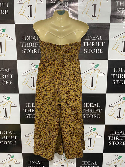 |S| BUST 13| A69| MUSTARD LEOPARD PRINT STRAPLESS JUMPSUIT / MAXI DRESS