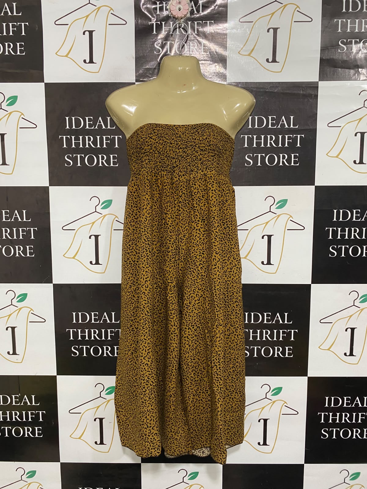 |S| BUST 13| A69| MUSTARD LEOPARD PRINT STRAPLESS JUMPSUIT / MAXI DRESS
