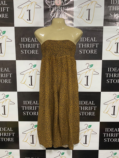 |S| BUST 13| A69| MUSTARD LEOPARD PRINT STRAPLESS JUMPSUIT / MAXI DRESS