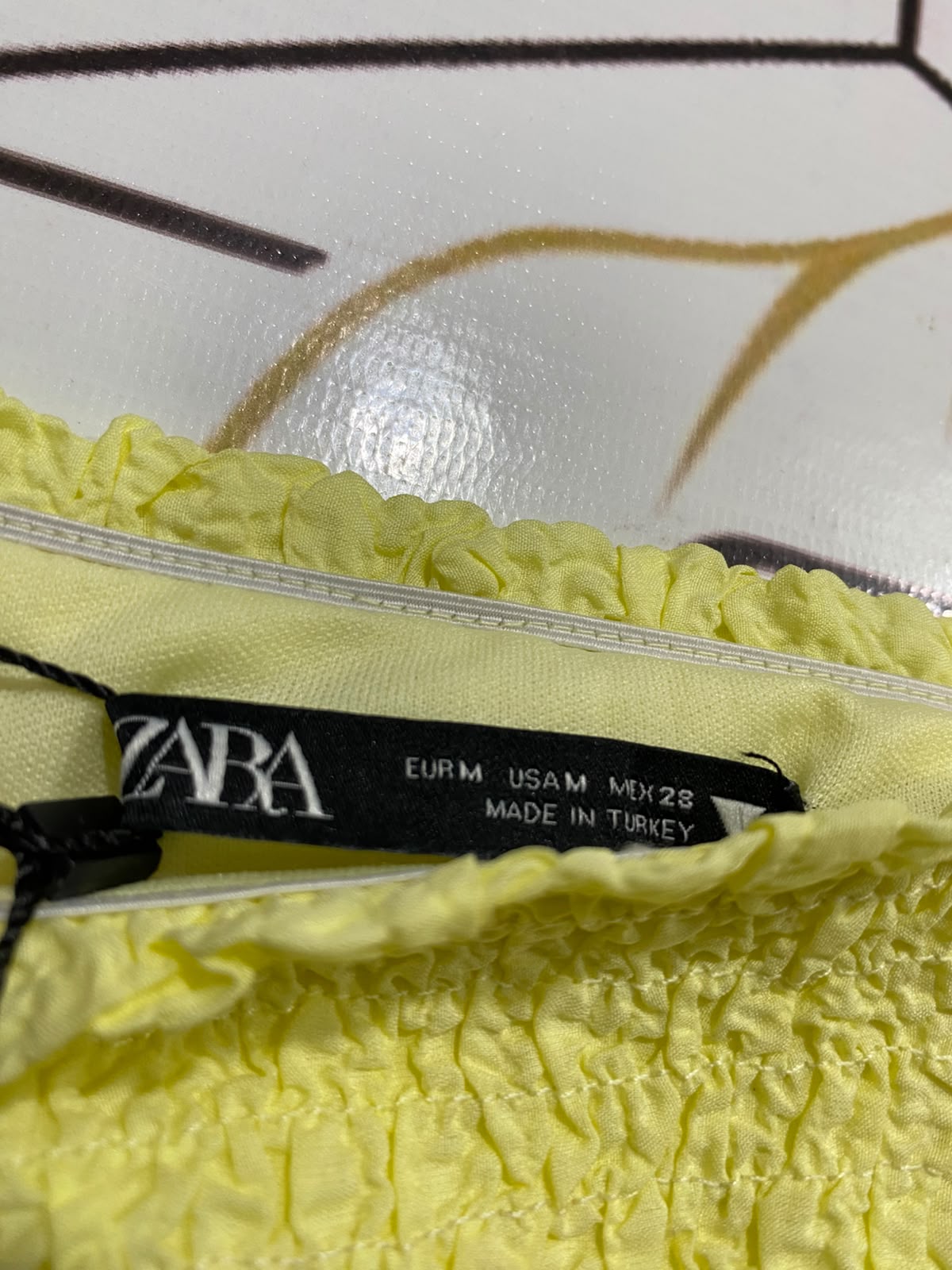 ZARA |M| BUST 13| A69| LEMON YELLOW TEXTURED PUFF-SLEEVE MINI DRESS
