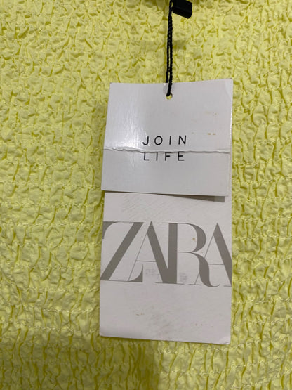 ZARA |M| BUST 13| A69| LEMON YELLOW TEXTURED PUFF-SLEEVE MINI DRESS