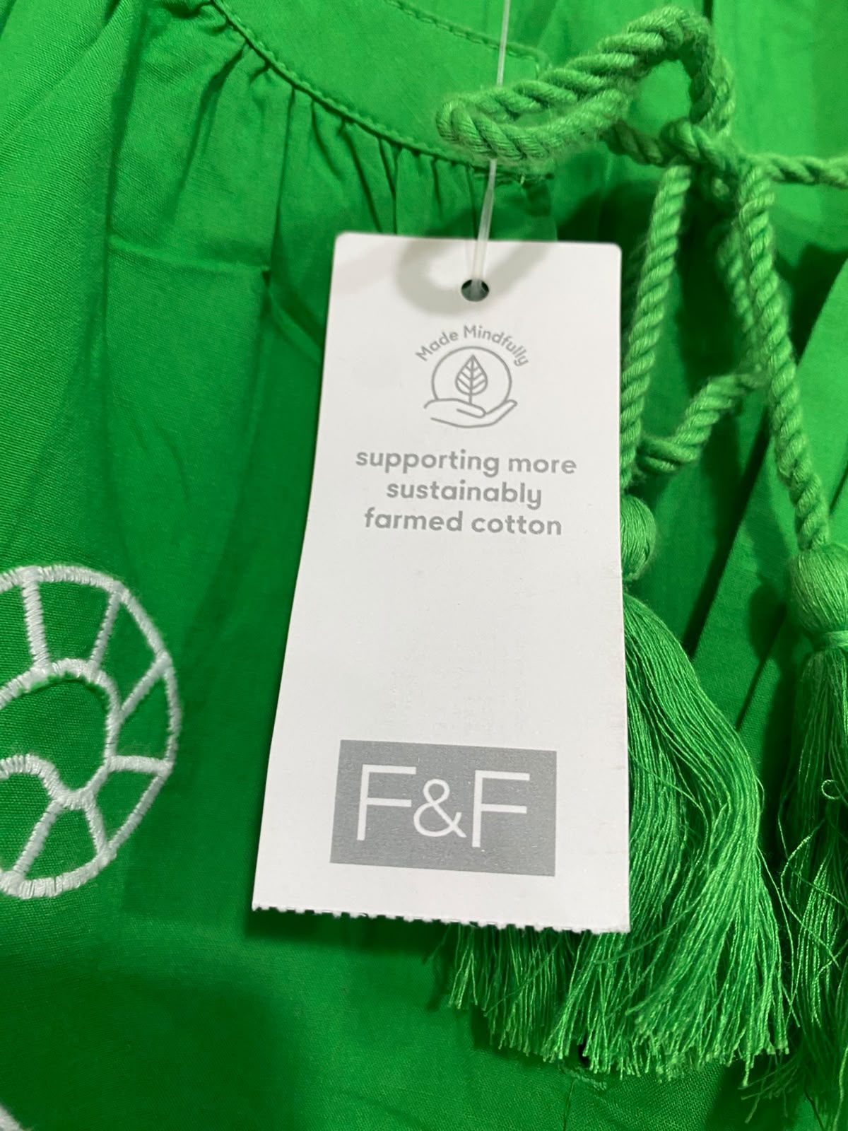 F&F |M| BUST 20| A69| EMERALD GREEN EMBROIDERED TIE-WAIST MINI DRESS