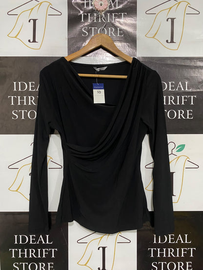PAPAYA |M| BUST 17| A69|  BLACK DRAPED COWL-NECK LONG-SLEEVE TOP