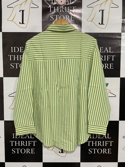PRETTY GARBAGE |L| BUST 26| A69|  LIME & SAGE STRIPED OVERSIZED BUTTON-DOWN SHIRT