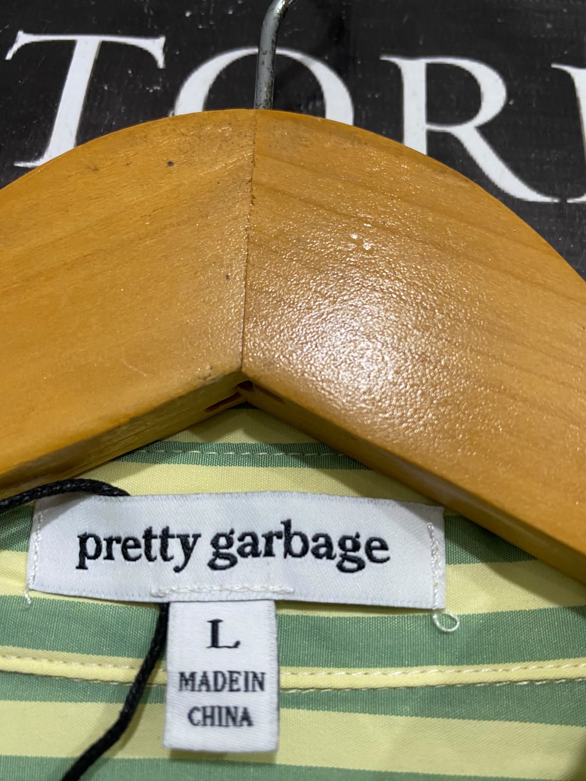 PRETTY GARBAGE |L| BUST 26| A69|  LIME & SAGE STRIPED OVERSIZED BUTTON-DOWN SHIRT