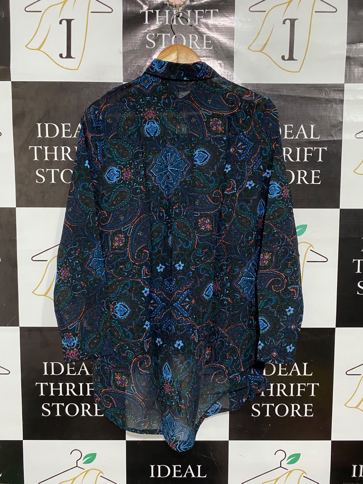 ATMOSPHERE |M| BUST 22| A69|  MULTICOLOR PAISLEY PRINT HIGH-LOW SHIRT