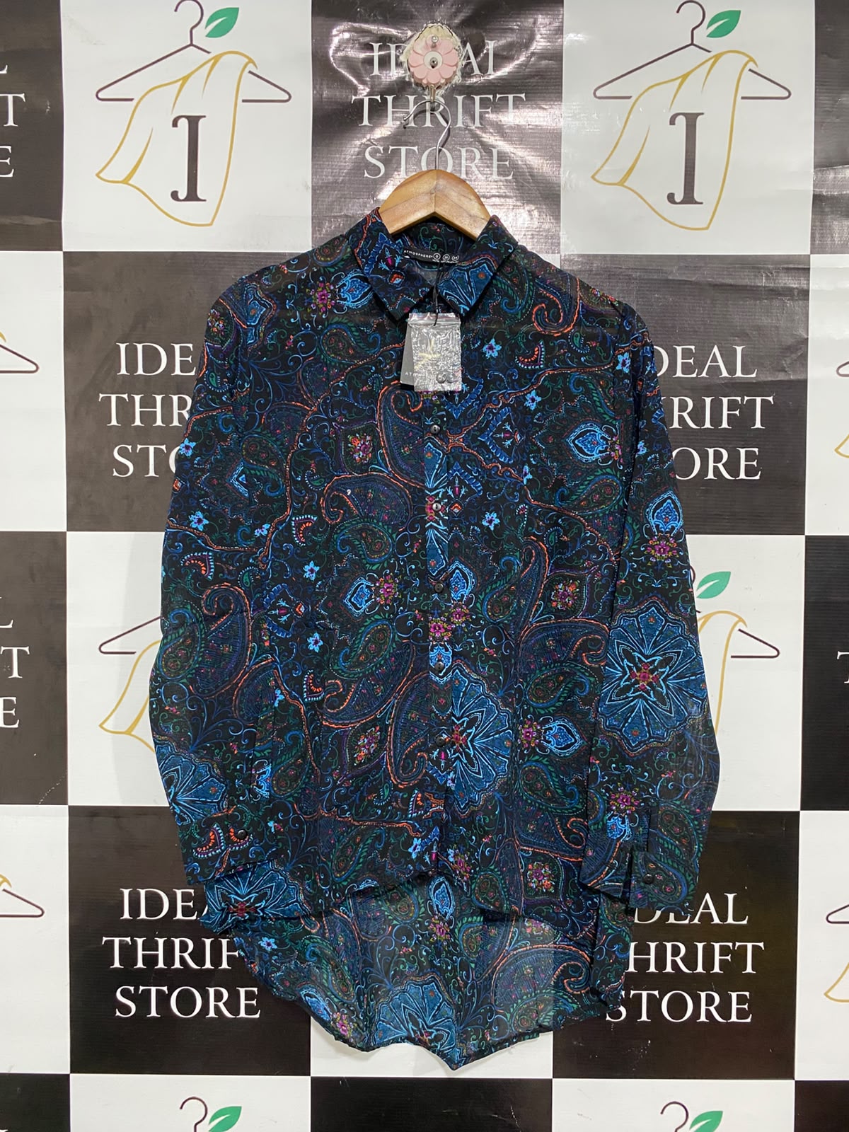 ATMOSPHERE |M| BUST 22| A69|  MULTICOLOR PAISLEY PRINT HIGH-LOW SHIRT