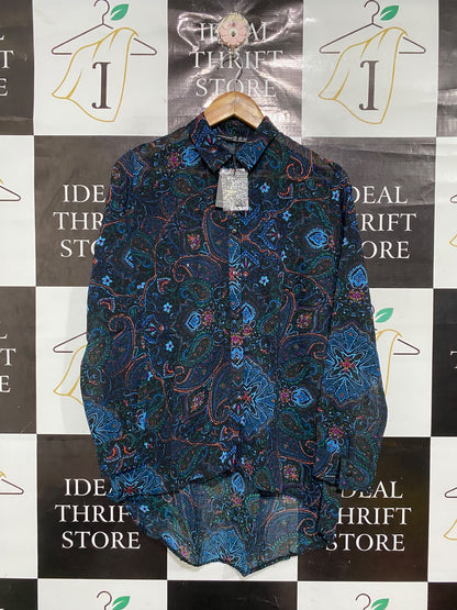 ATMOSPHERE |M| BUST 22| A69|  MULTICOLOR PAISLEY PRINT HIGH-LOW SHIRT