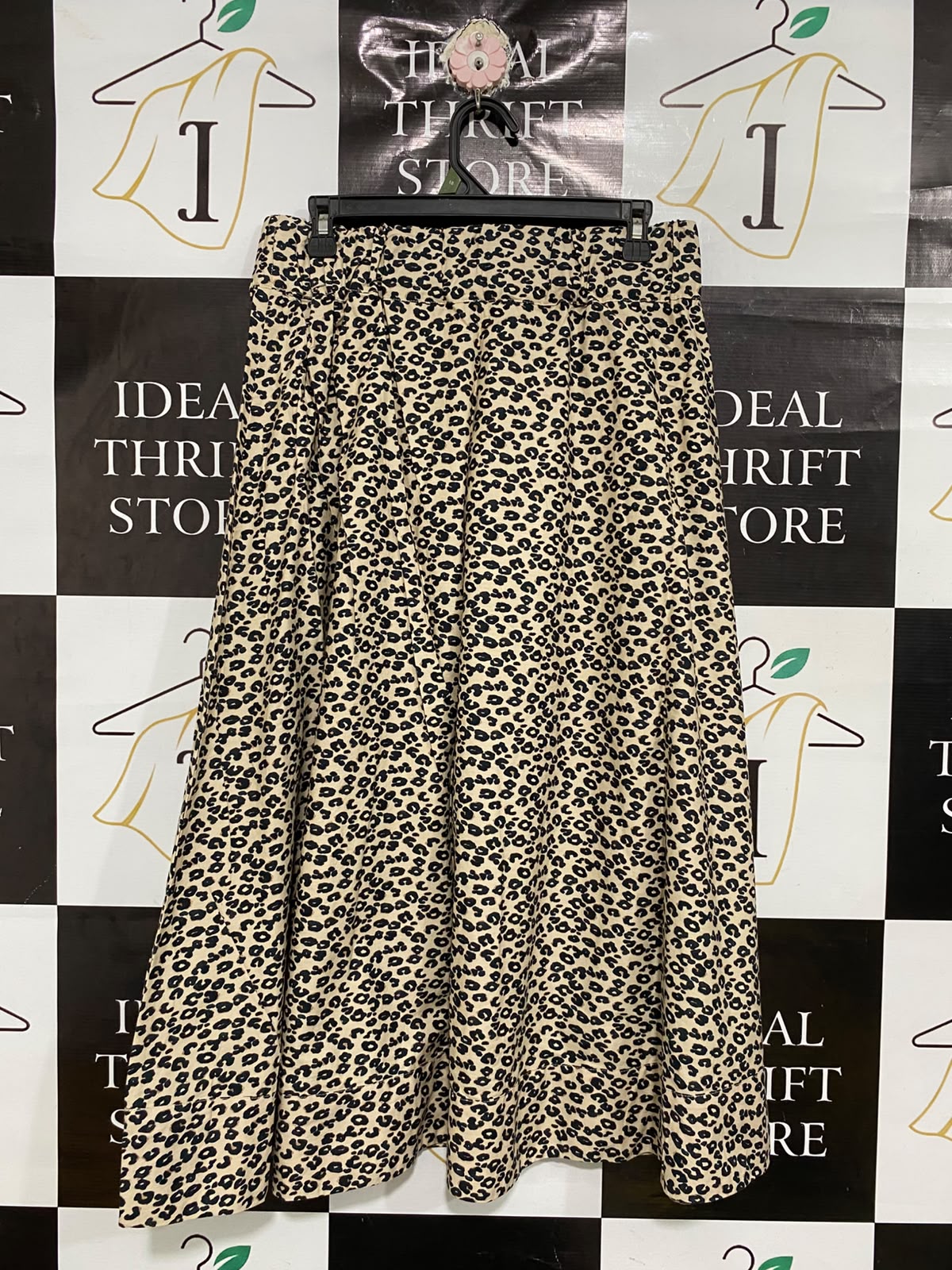 PAPAYA |L| WAIST 31| A69| BEIGE & BLACK LEOPARD PRINT HIGH-WAISTED FLARED SKIRT