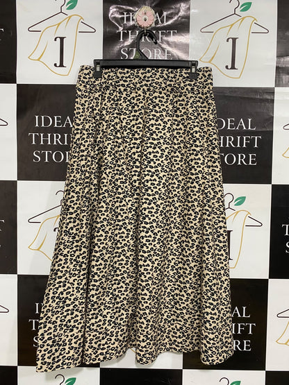 PAPAYA |L| WAIST 31| A69| BEIGE & BLACK LEOPARD PRINT HIGH-WAISTED FLARED SKIRT