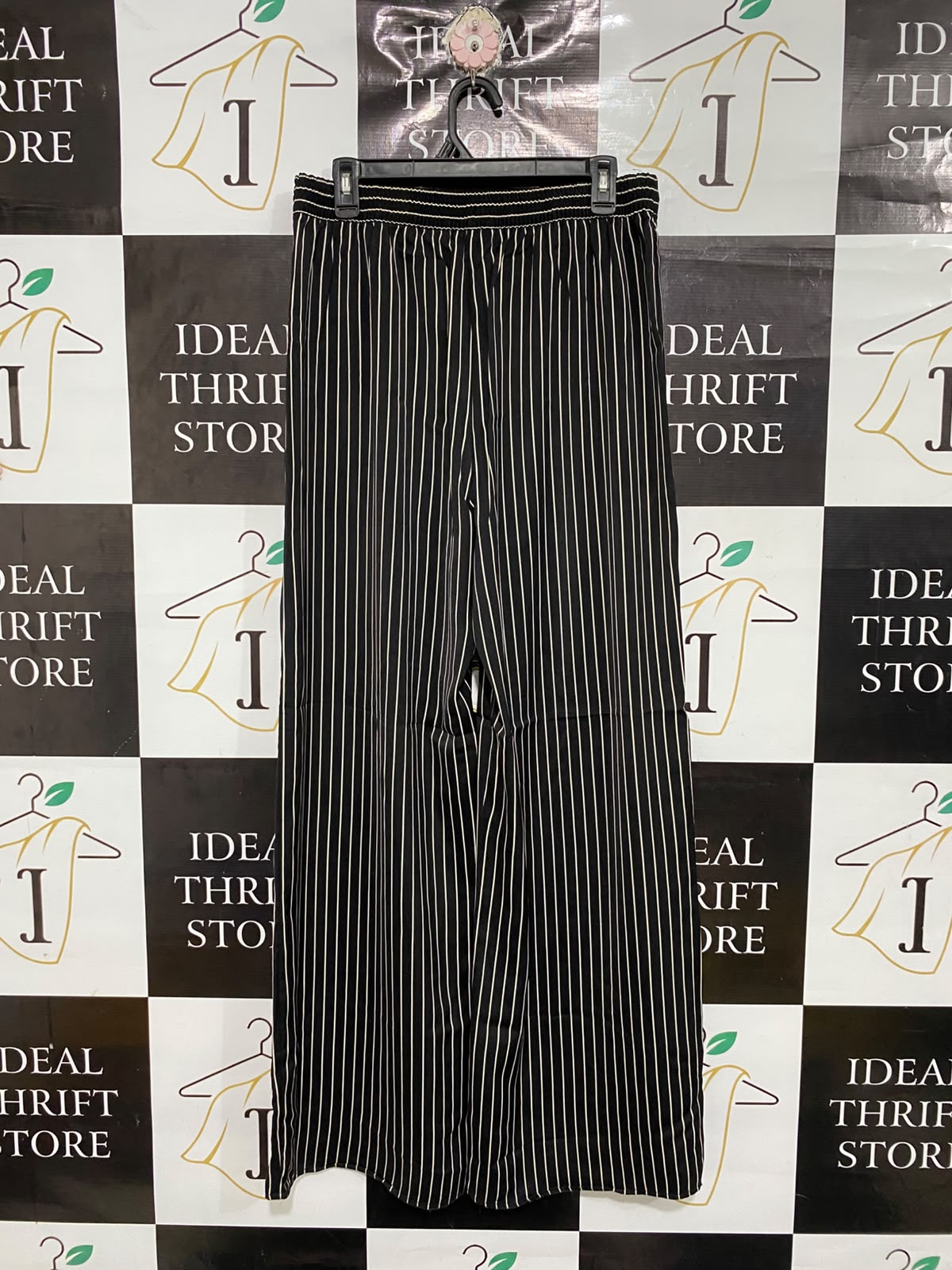 ET VOUS |L| WAIST 32| A69| BLACK & WHITE STRIPED WIDE-LEG TROUSERS