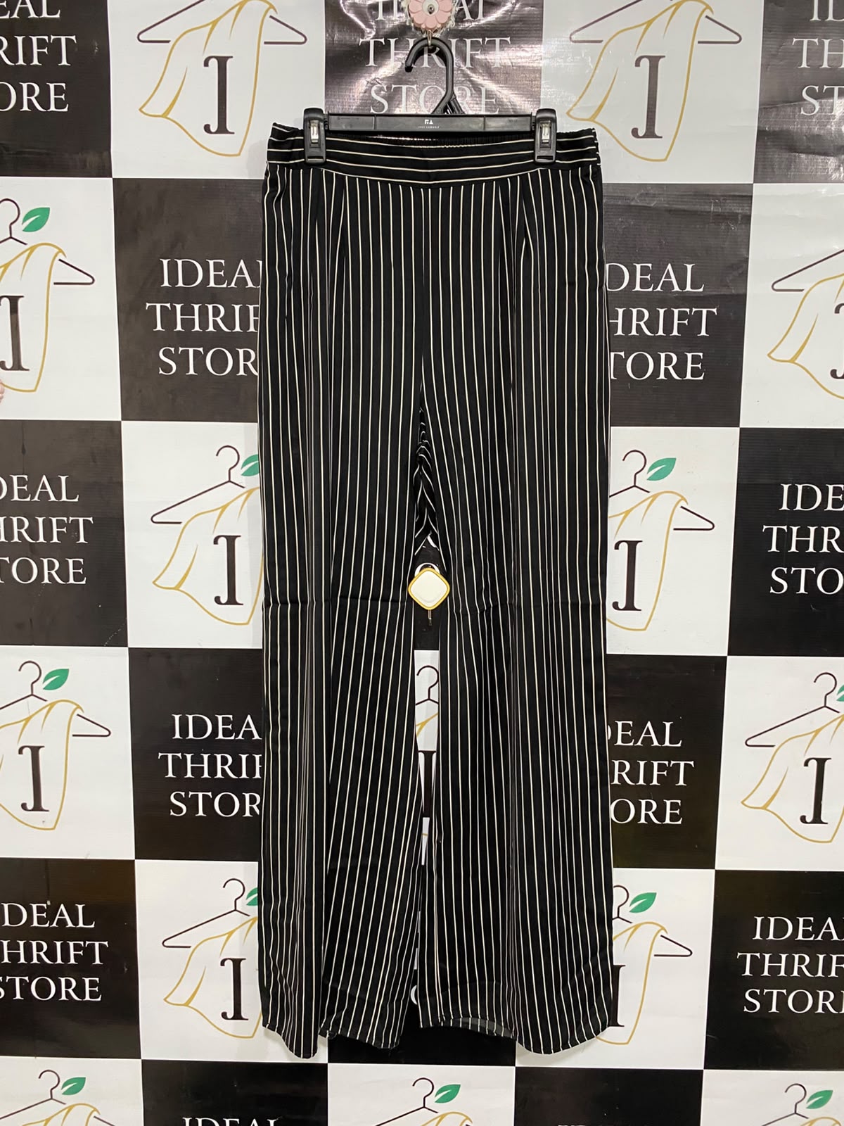 ET VOUS |L| WAIST 32| A69| BLACK & WHITE STRIPED WIDE-LEG TROUSERS