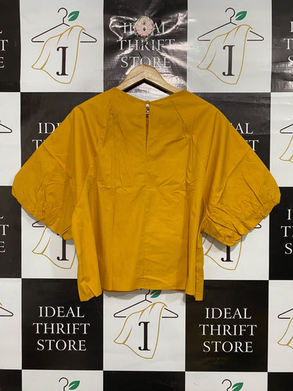 TU |S| BUST 27| A69| MUSTARD YELLOW STATEMENT PUFF-SLEEVE BLOUSE