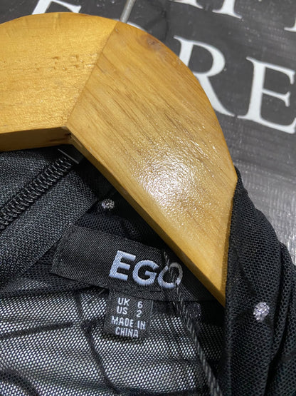 EGO |XS| BUST 14| A69| BLACK RHINESTONE MESH LONG-SLEEVE BODYSUIT