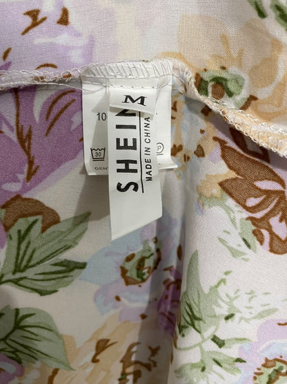 SHEIN |M| BUST 10| A69| CREAM & PASTEL FLORAL SQUARE-NECK SMOCKED MIDI DRESS