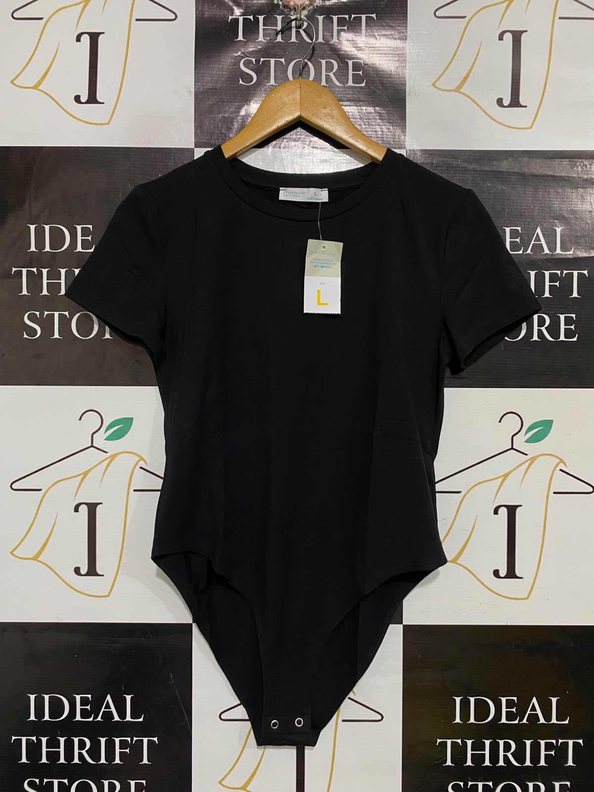 PRIMARK CARES |L| BUST 17| A69| CALLIOPE BLACK SHORT-SLEEVE BASIC BODYSUIT