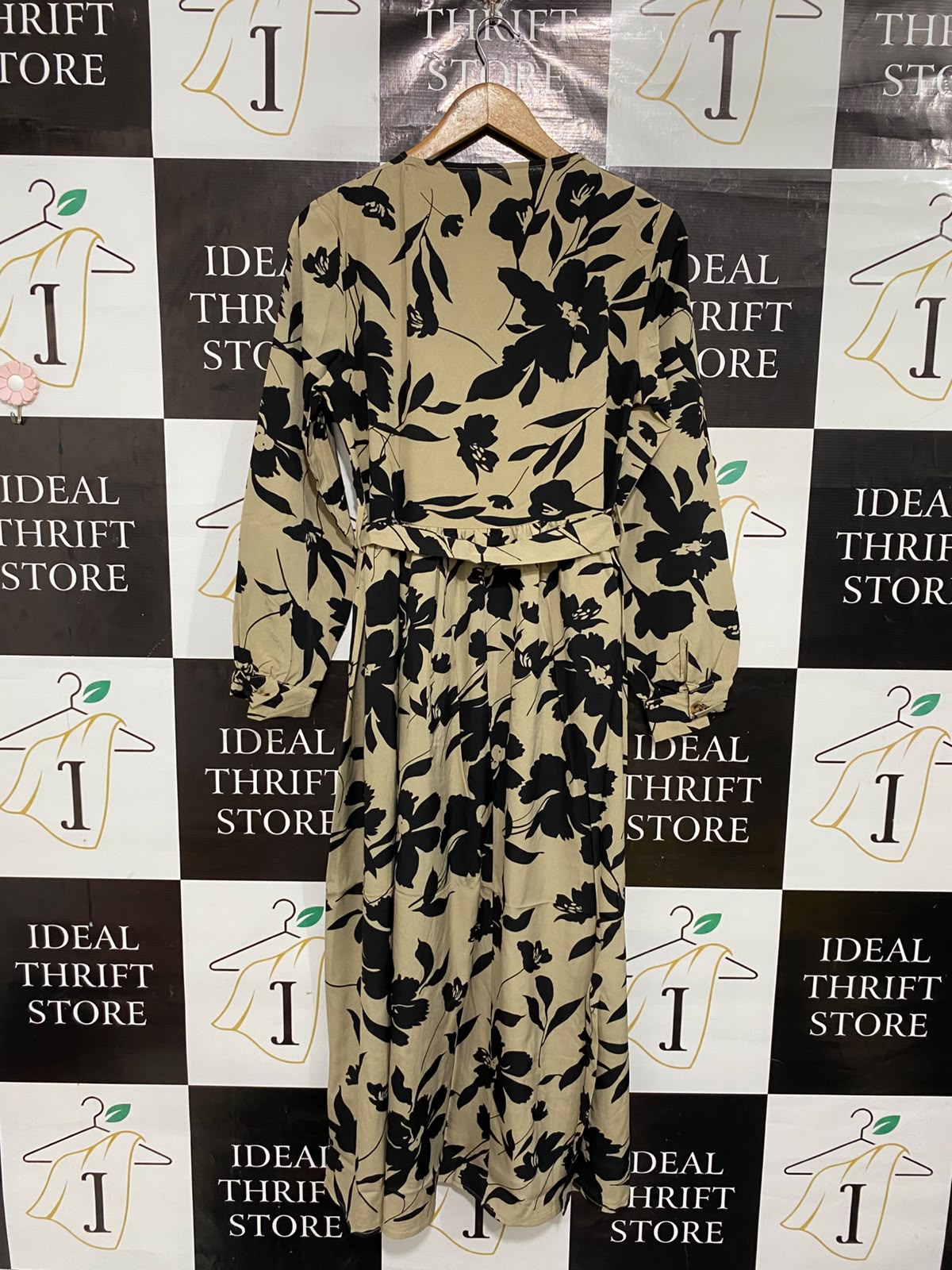 SHEIN |M| BUST 20| A69| BEIGE & BLACK FLORAL WRAP MIDI DRESS