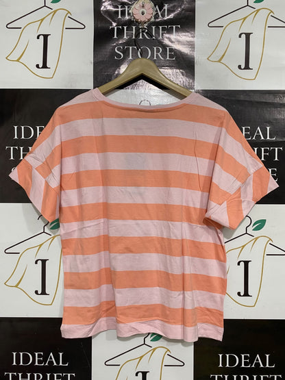 OLIVER BONAS |M| BUST 21| A69|  PEACH & PINK STRIPED RELAXED T-SHIRT
