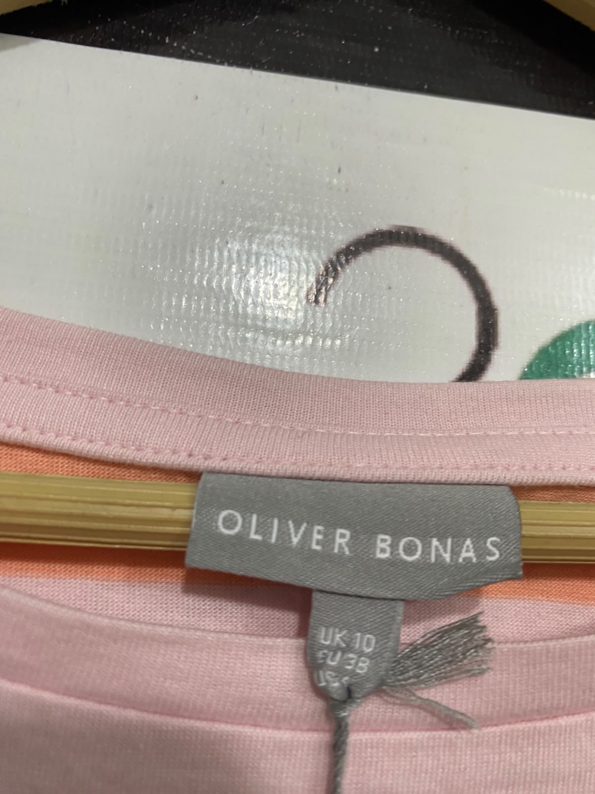 OLIVER BONAS |M| BUST 21| A69|  PEACH & PINK STRIPED RELAXED T-SHIRT