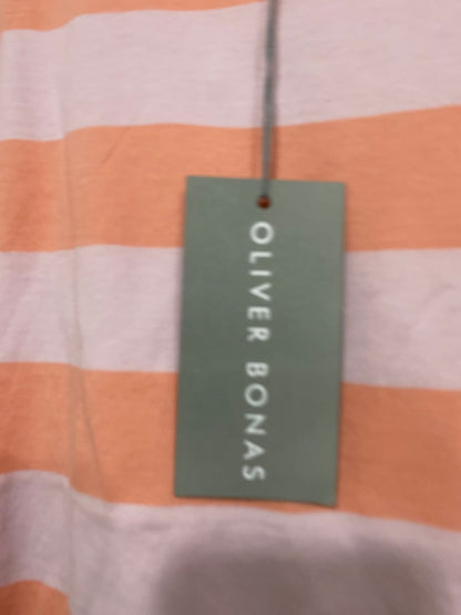 OLIVER BONAS |M| BUST 21| A69|  PEACH & PINK STRIPED RELAXED T-SHIRT