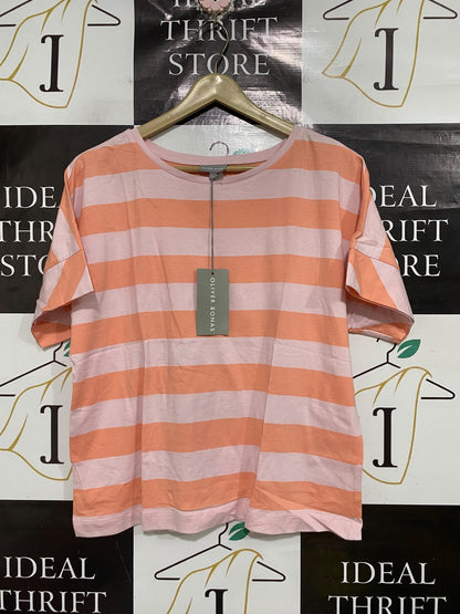 OLIVER BONAS |M| BUST 21| A69|  PEACH & PINK STRIPED RELAXED T-SHIRT