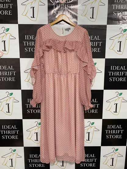 PRINCIPLES |L| BUST 20| A69| DUSTY PINK POLKA DOT RUFFLE MIDI DRESS