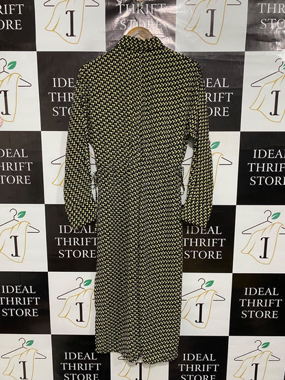 WEEKDAY |XS| BUST 16| A69| BLACK & YELLOW GEOMETRIC ZIGZAG SHIRT MIDI DRESS