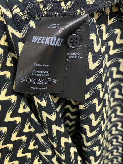 WEEKDAY |XS| BUST 16| A69| BLACK & YELLOW GEOMETRIC ZIGZAG SHIRT MIDI DRESS