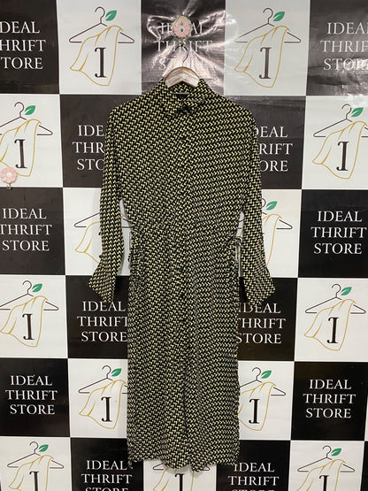 WEEKDAY |XS| BUST 16| A69| BLACK & YELLOW GEOMETRIC ZIGZAG SHIRT MIDI DRESS