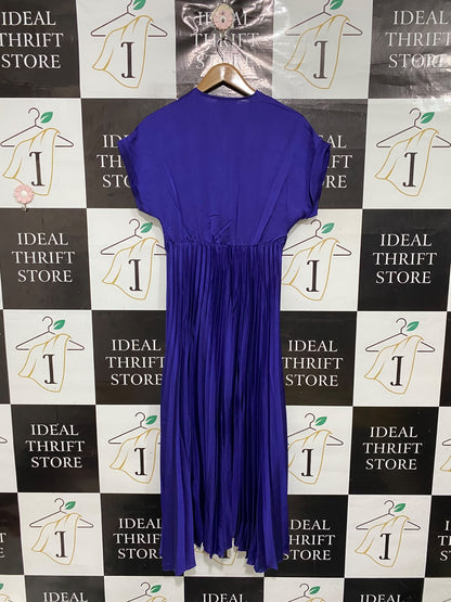 NEW LOOK |S| BUST 14| A69|  ROYAL BLUE PLEATED WRAP MIDI DRESS