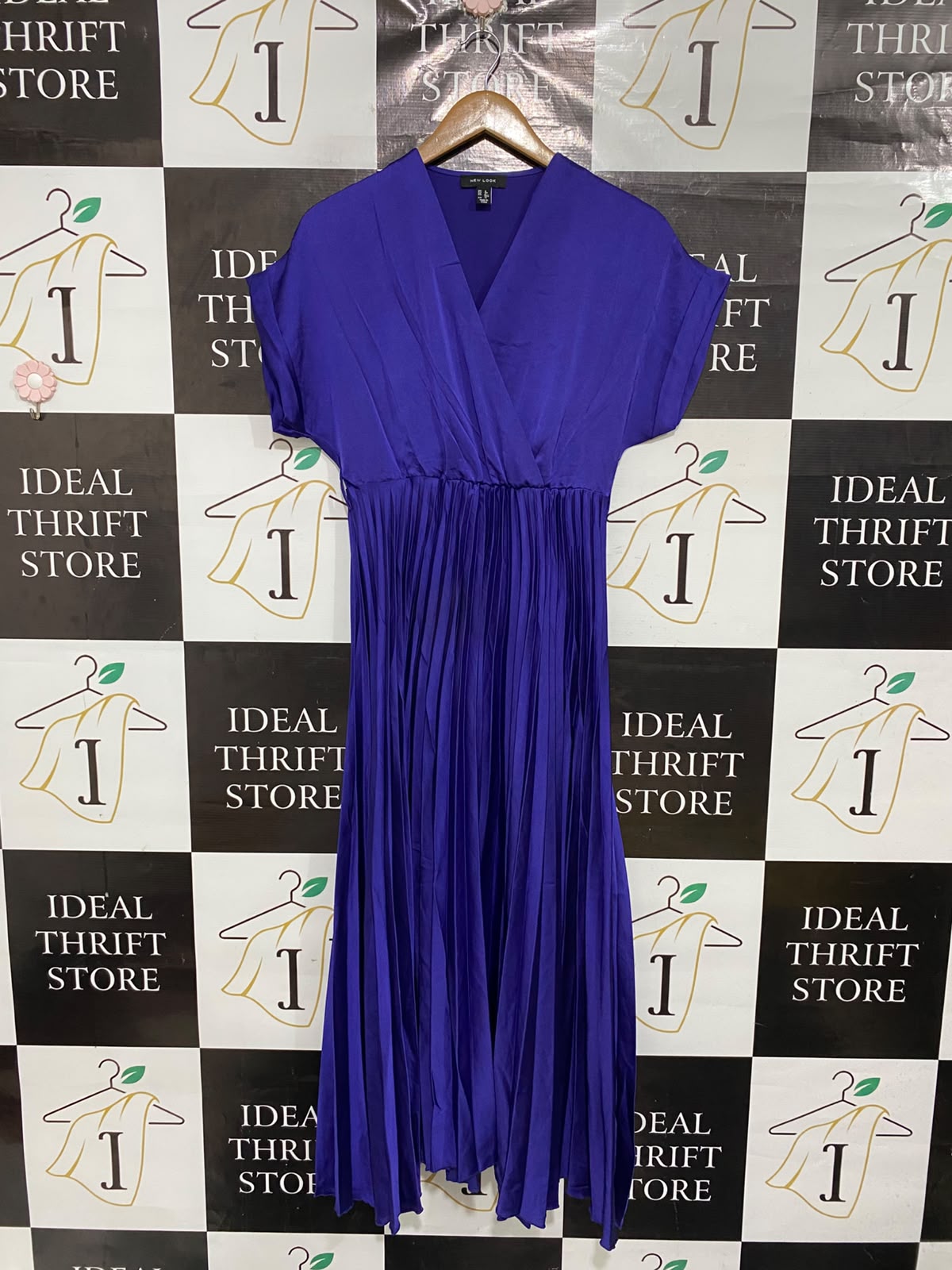 NEW LOOK |S| BUST 14| A69|  ROYAL BLUE PLEATED WRAP MIDI DRESS