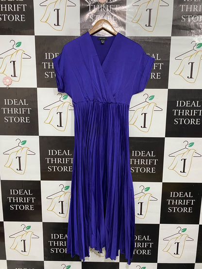 NEW LOOK |S| BUST 14| A69|  ROYAL BLUE PLEATED WRAP MIDI DRESS