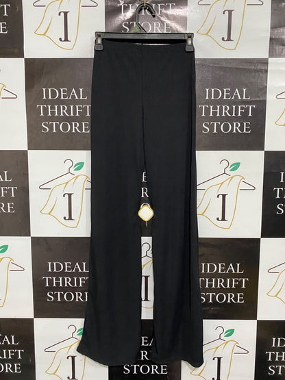 PRETTYLITTLE THING |XS| WAIST 24| A69| BLACK RIBBED WIDE-LEG TROUSERS