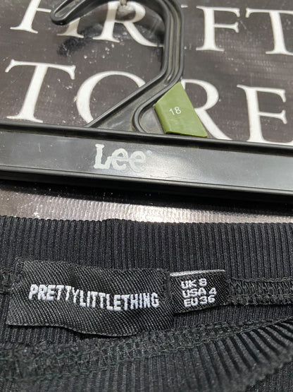 PRETTYLITTLE THING |XS| WAIST 24| A69| BLACK RIBBED WIDE-LEG TROUSERS
