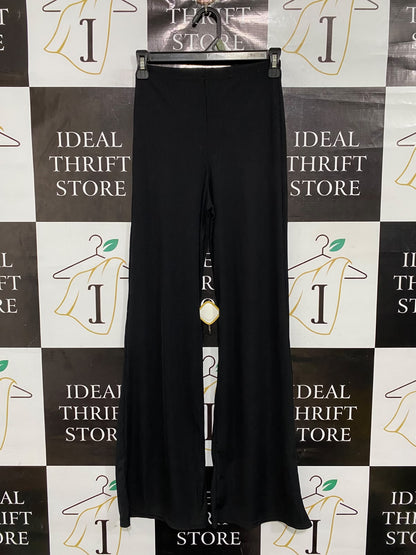 PRETTYLITTLE THING |XS| WAIST 24| A69| BLACK RIBBED WIDE-LEG TROUSERS