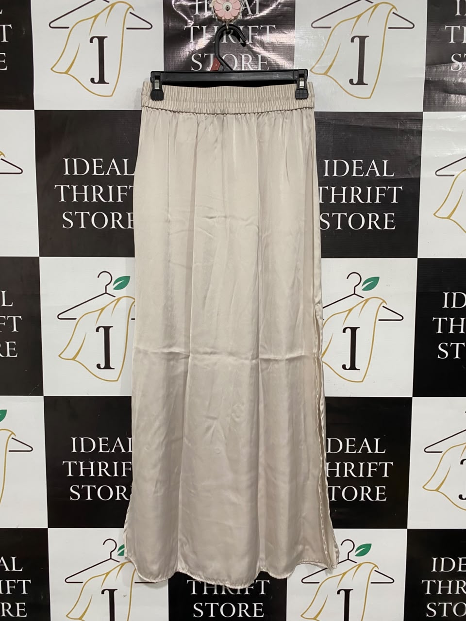 H&M |S| WAIST 26| A69| BEIGE SATIN DRAWSTRING MIDI SKIRT