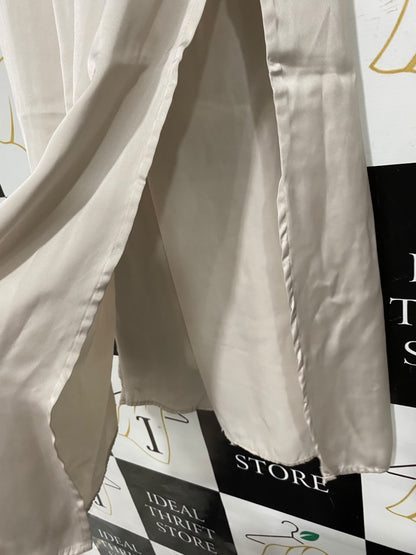 H&M |S| WAIST 26| A69| BEIGE SATIN DRAWSTRING MIDI SKIRT