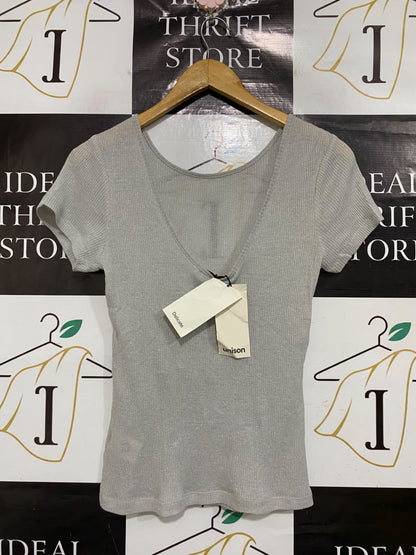 UNISON |XS| BUST 15| A69| GREY METALLIC SHIMMER RIBBED T-SHIRT