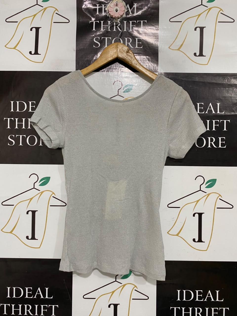 UNISON |XS| BUST 15| A69| GREY METALLIC SHIMMER RIBBED T-SHIRT