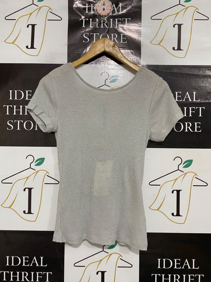 UNISON |XS| BUST 15| A69| GREY METALLIC SHIMMER RIBBED T-SHIRT