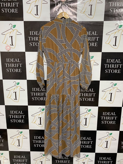 |S| BUST 17| A69| CAMEL & BLACK GEOMETRIC PRINT MAXI DRESS